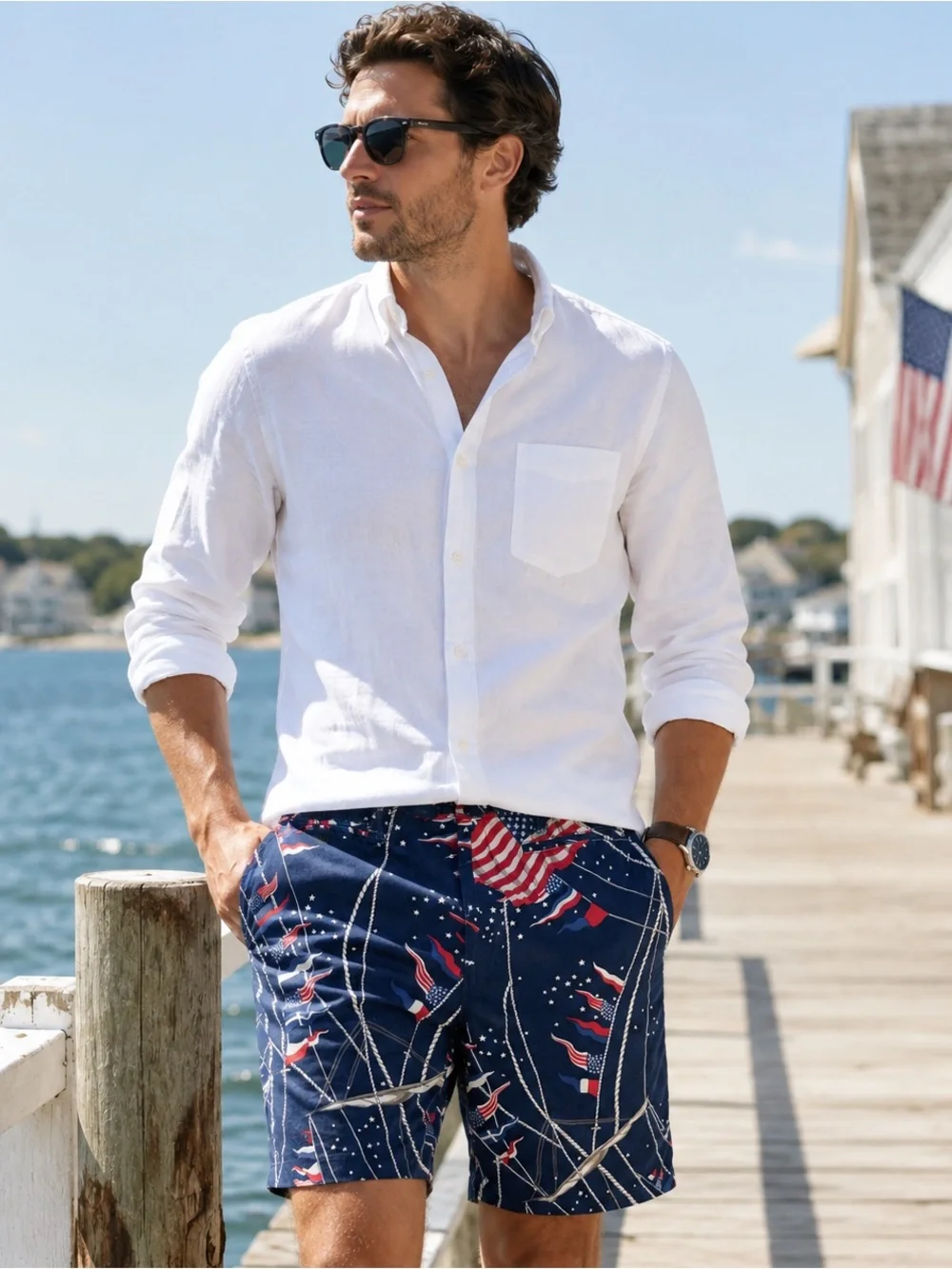 Polo Ralph Lauren Men’s Nautical Flag Print Shorts Navy Red White Size 35 Relaxe
